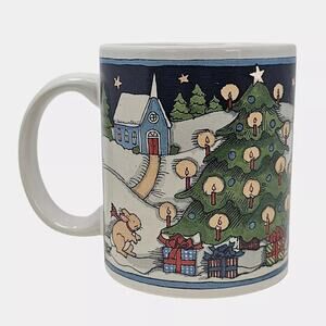 1992 Susan Winget Christmas Village Coffee Mug Tea Cup Snowman Christmas Tree